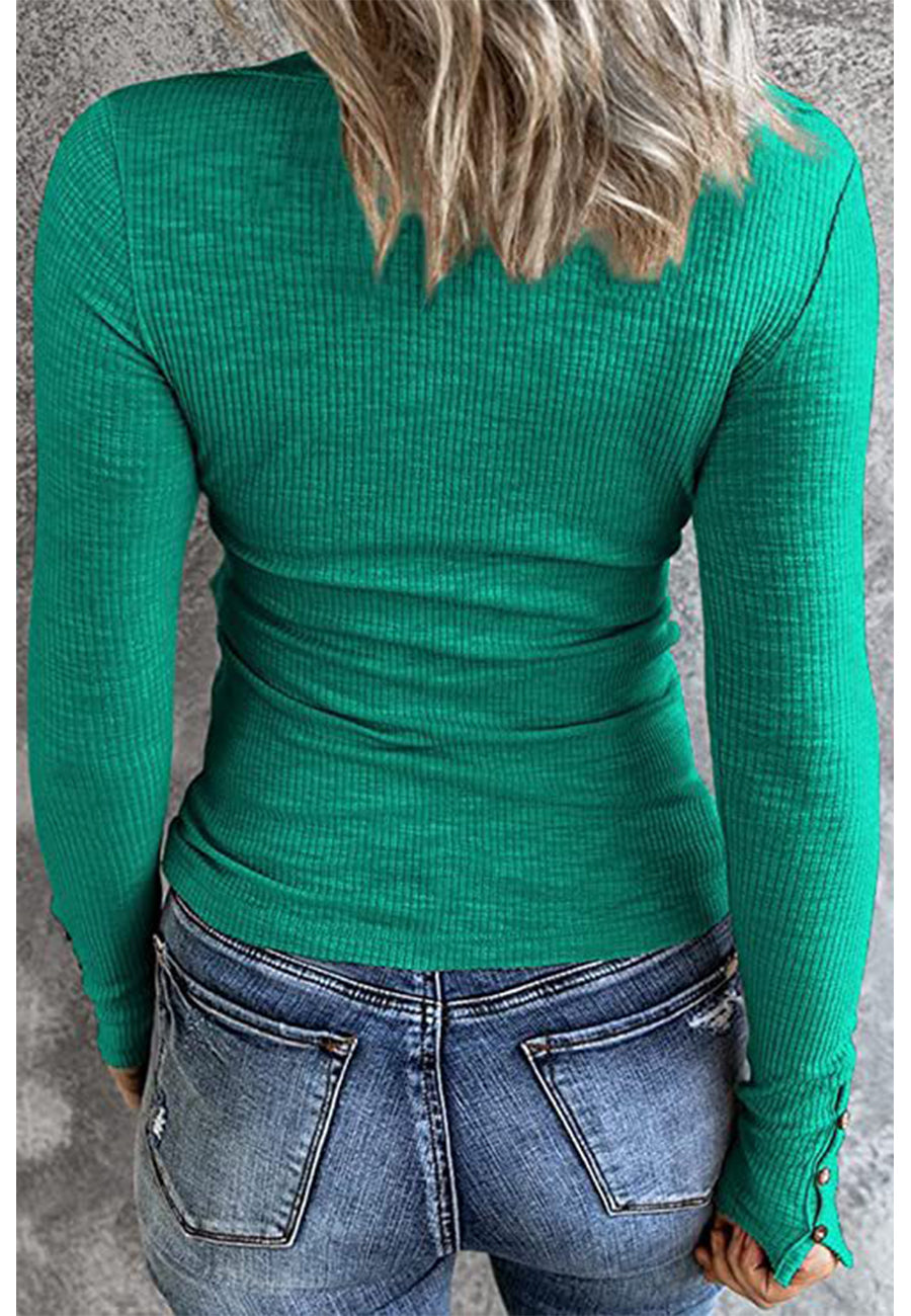 Top Henley ajustado de punto acanalado 