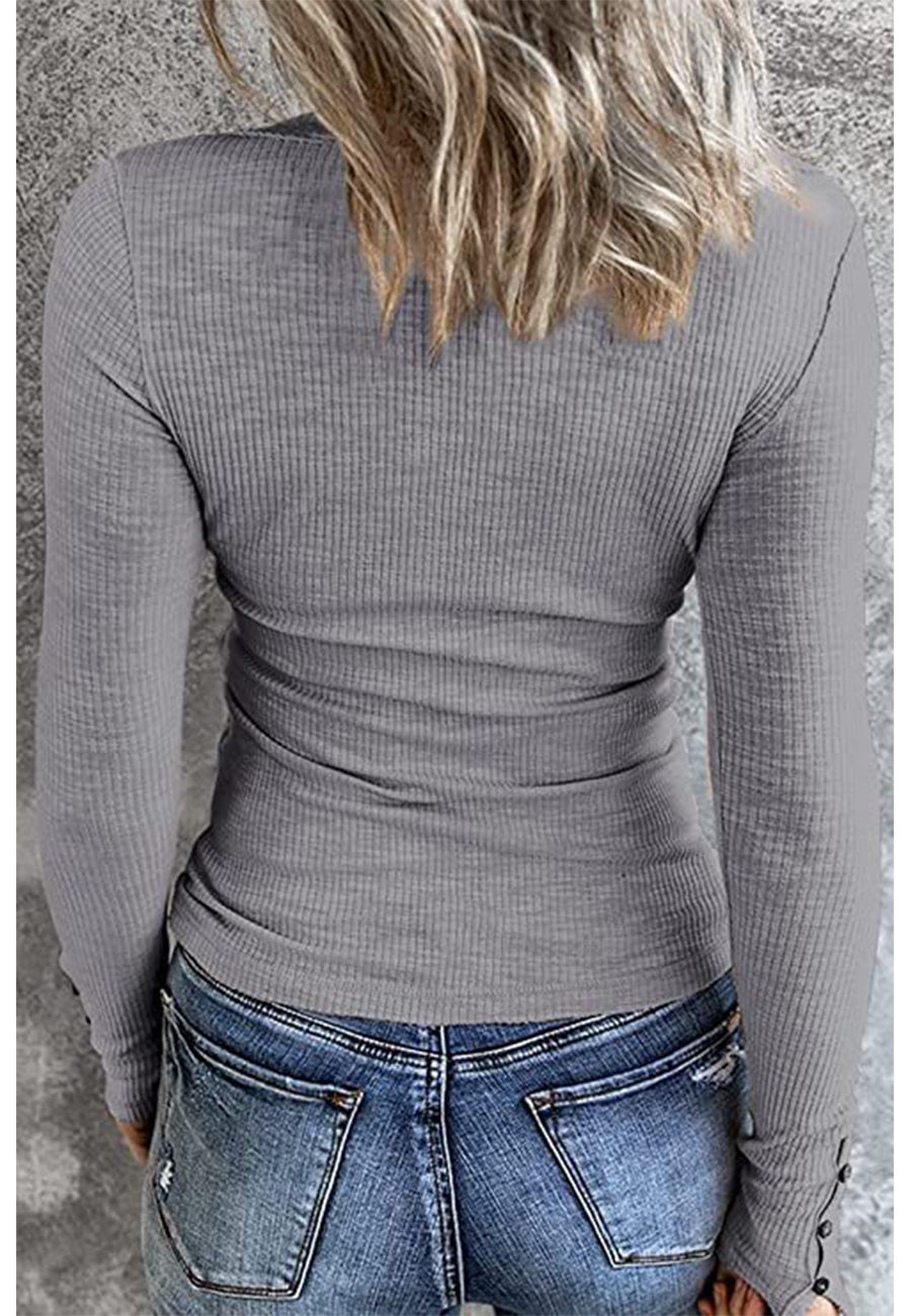 Top Henley ajustado de punto acanalado 