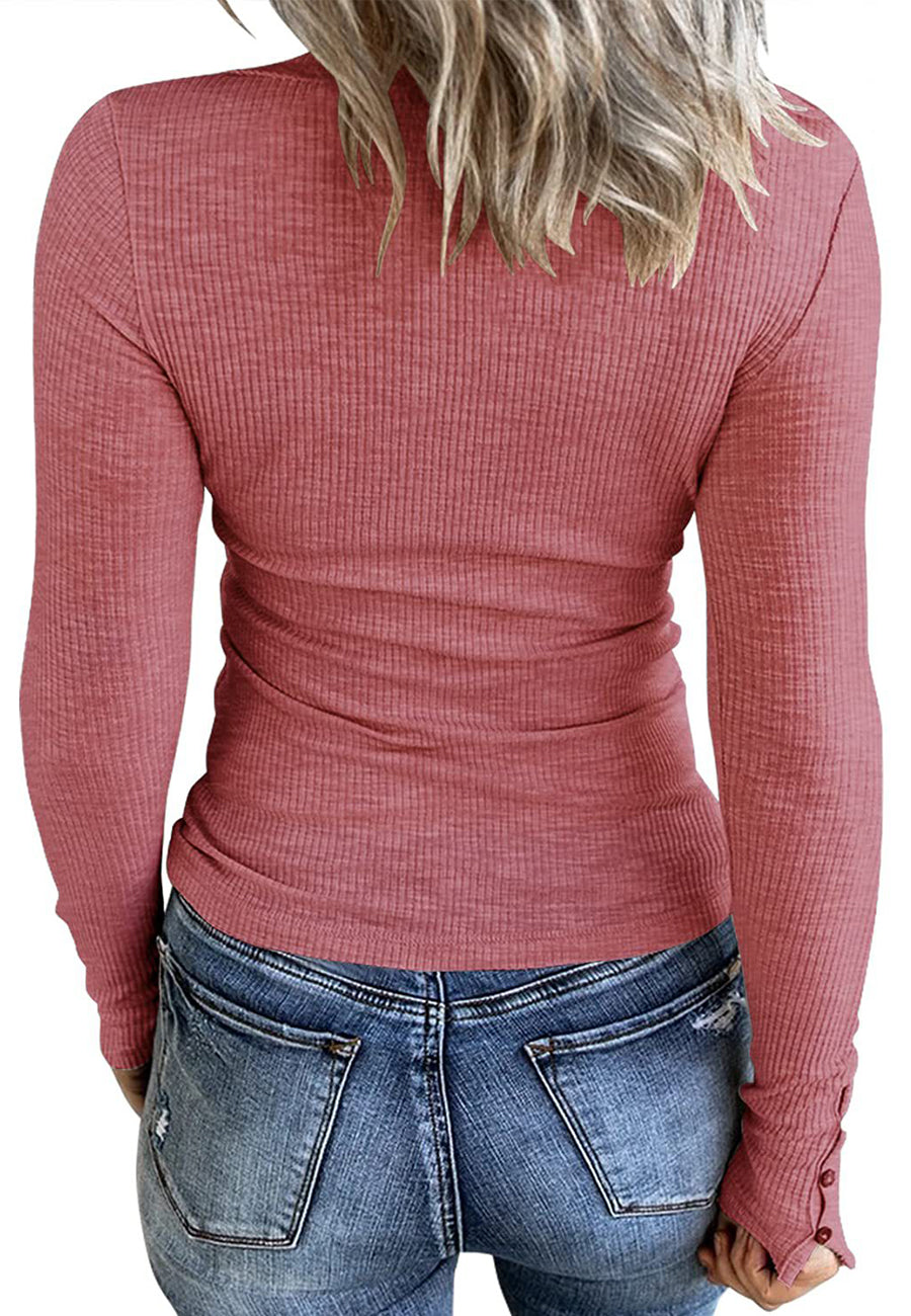 Top Henley ajustado de punto acanalado 