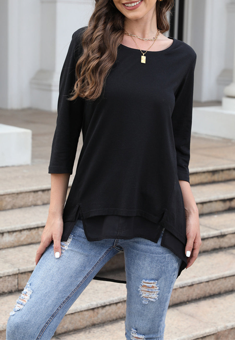 Blusa con dobladillo doble y mangas acampanadas 