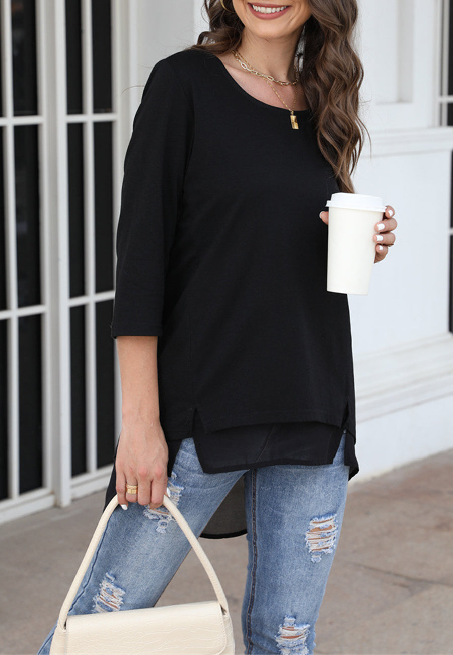Blusa con dobladillo doble y mangas acampanadas 