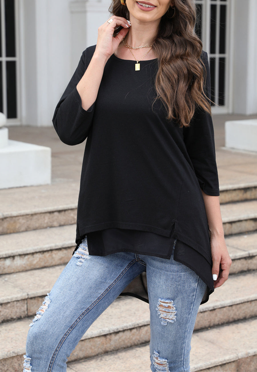 Blusa con dobladillo doble y mangas acampanadas 