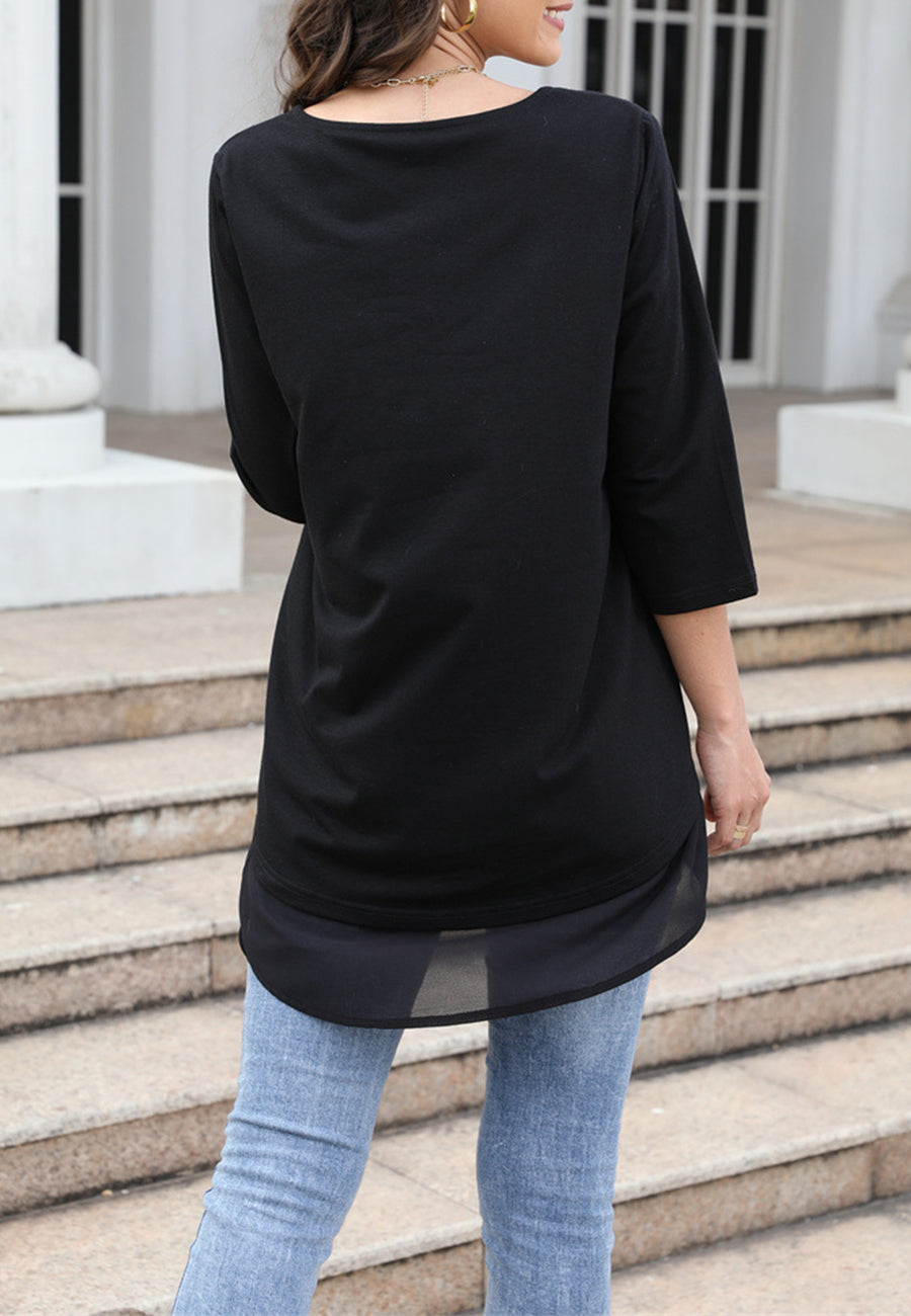Blusa con dobladillo doble y mangas acampanadas 
