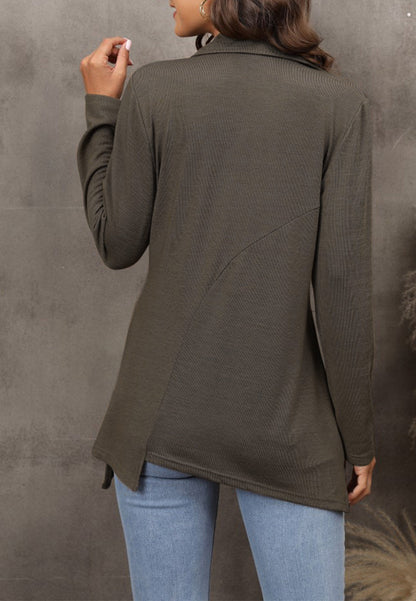 Contrast Button Asymmetrical Hem Sweater