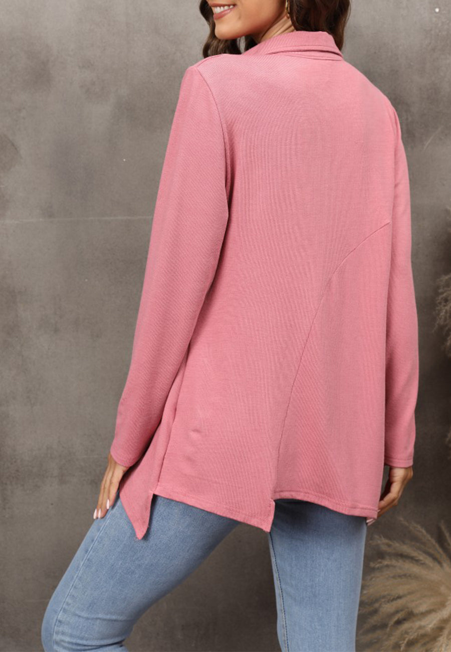 Contrast Button Asymmetrical Hem Sweater