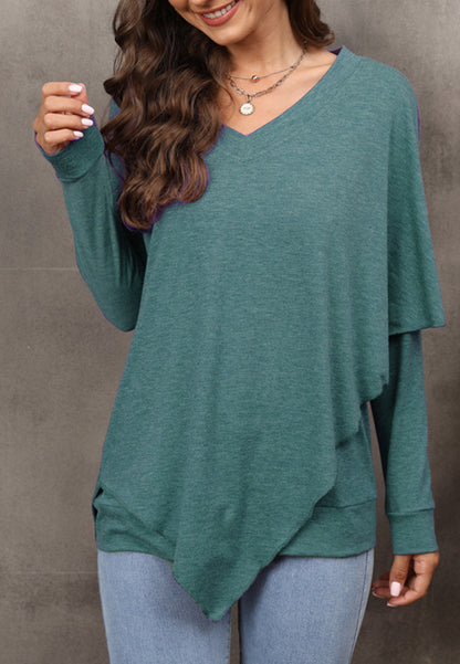 V Neck Asymmetrical Overlap Sweater