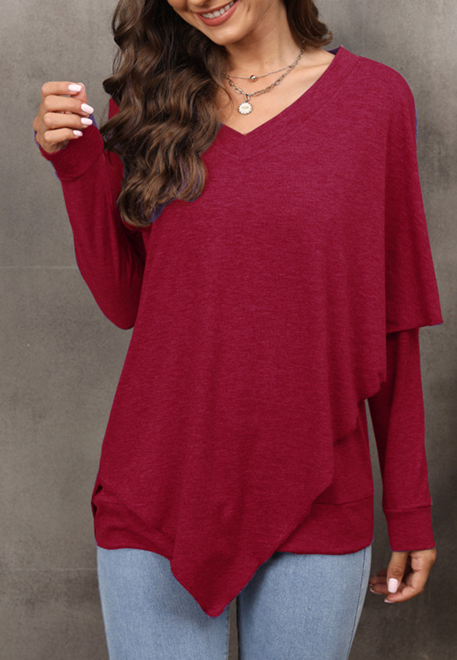 V Neck Asymmetrical Overlap Sweater