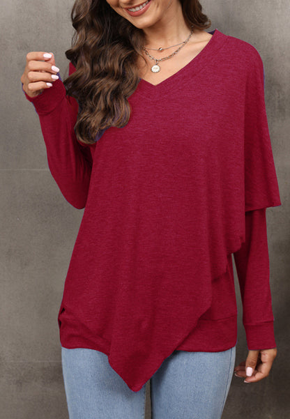 V Neck Asymmetrical Overlap Sweater