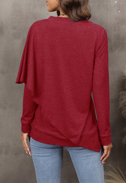 V Neck Asymmetrical Overlap Sweater