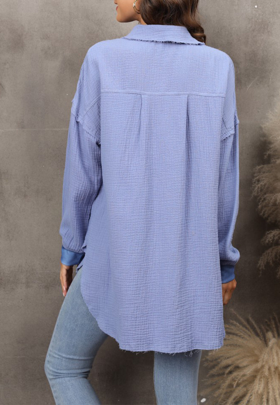 Drop Shoulder Rounded Hem Blouse