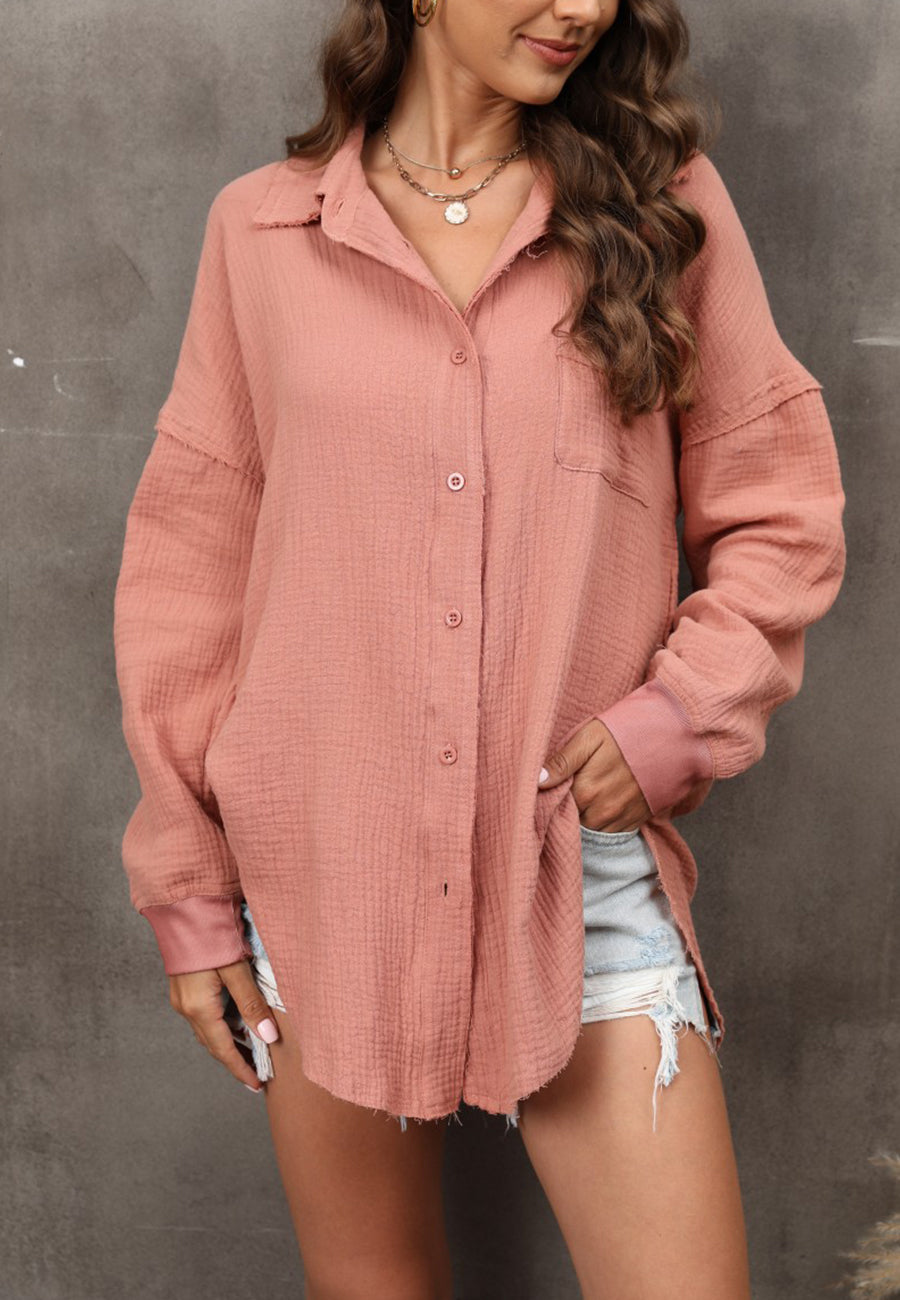 Drop Shoulder Rounded Hem Blouse