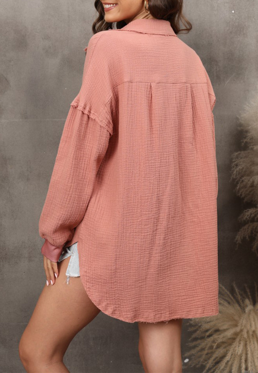 Drop Shoulder Rounded Hem Blouse