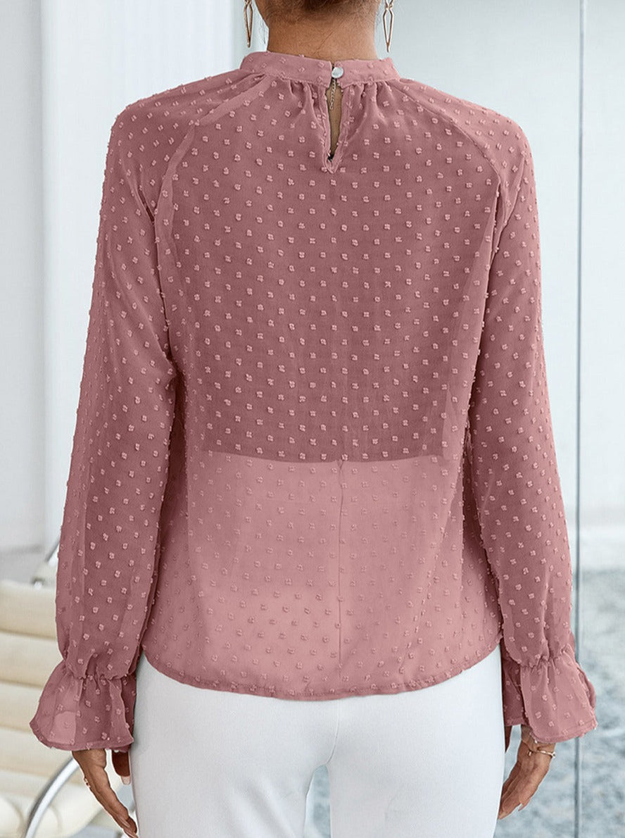 High Neck Swiss Dot Blouse