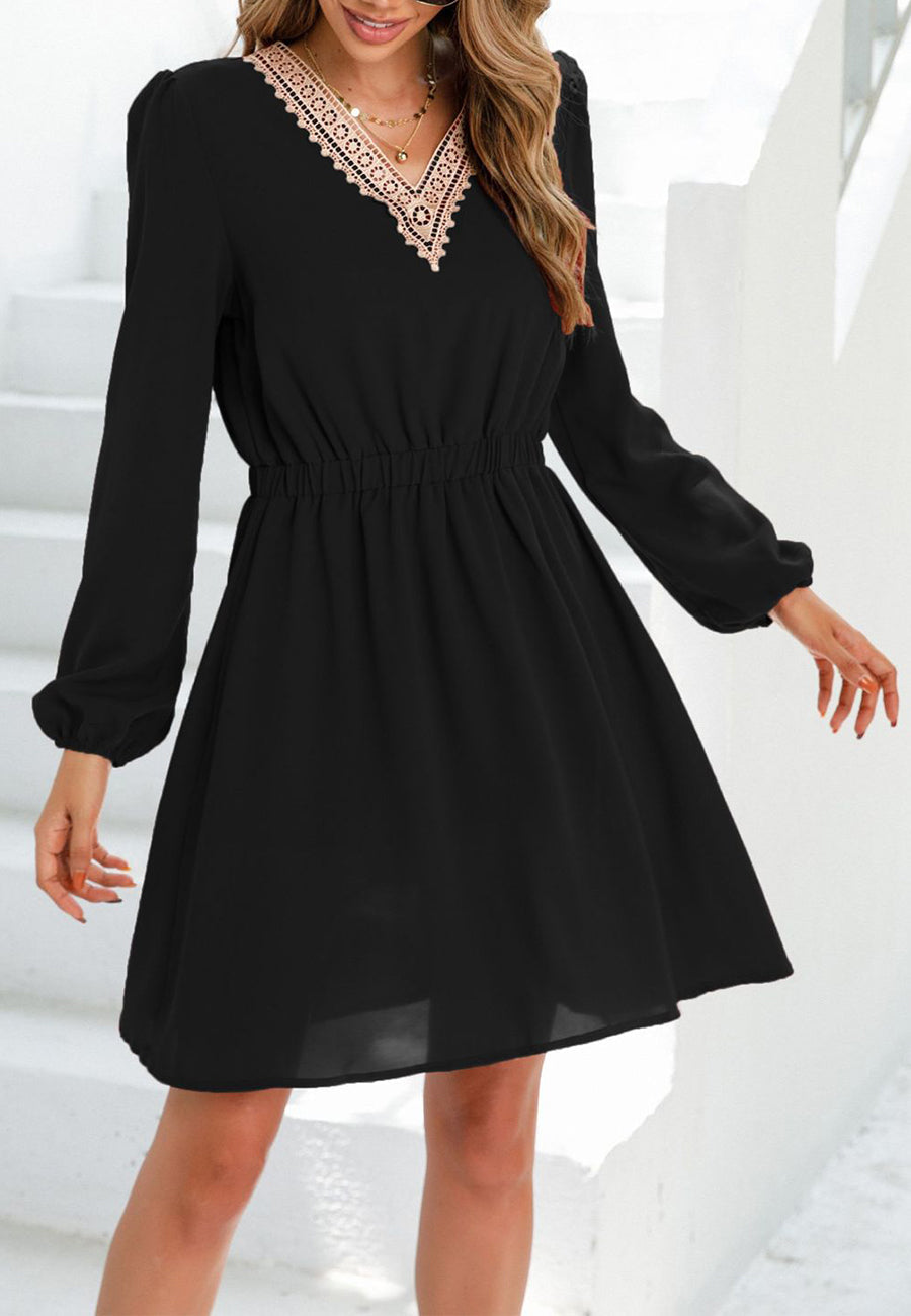 Vestido con escote en V y ribete de crochet