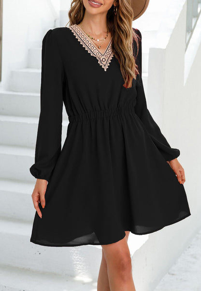 Vestido con escote en V y ribete de crochet