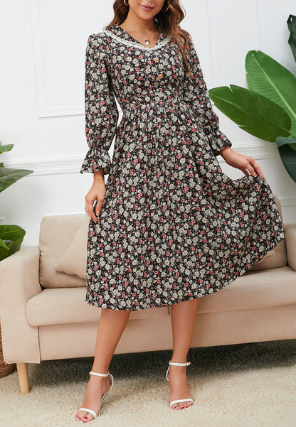 Vestido floral con cuello con ribete de encaje