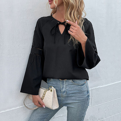 Tie Neck Bell Sleeve Blouse