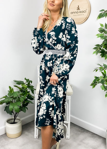 Floral Print Crochet Trim Dress
