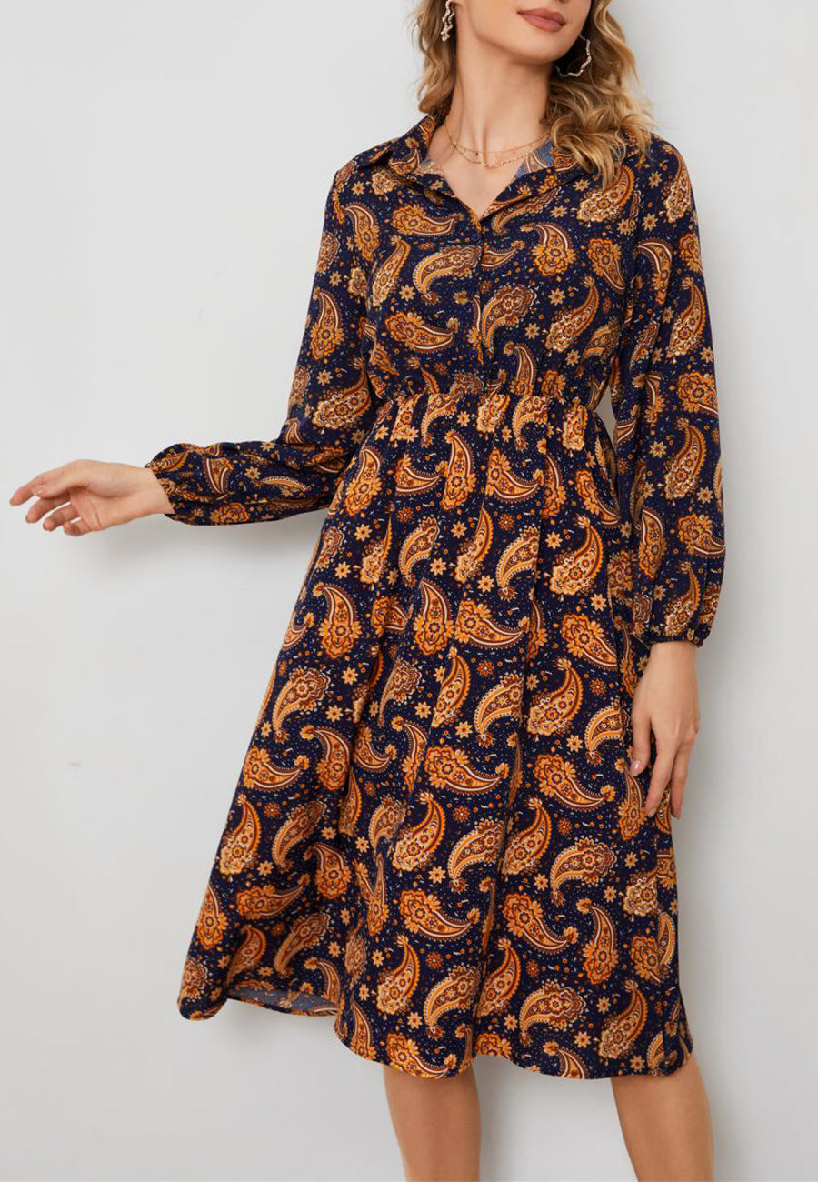 Vestido con botones en la parte delantera y estampado de cachemira