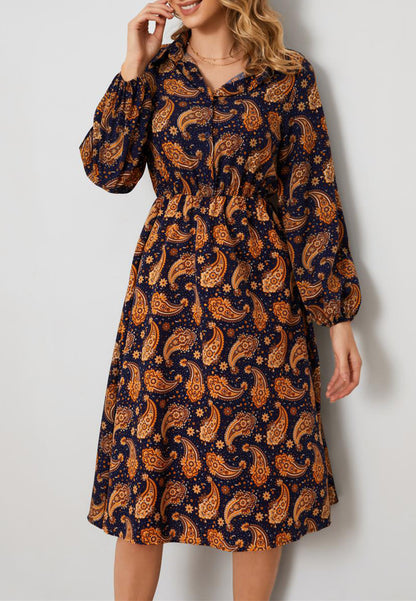 Vestido con botones en la parte delantera y estampado de cachemira