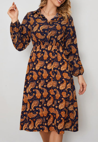 Vestido con botones en la parte delantera y estampado de cachemira