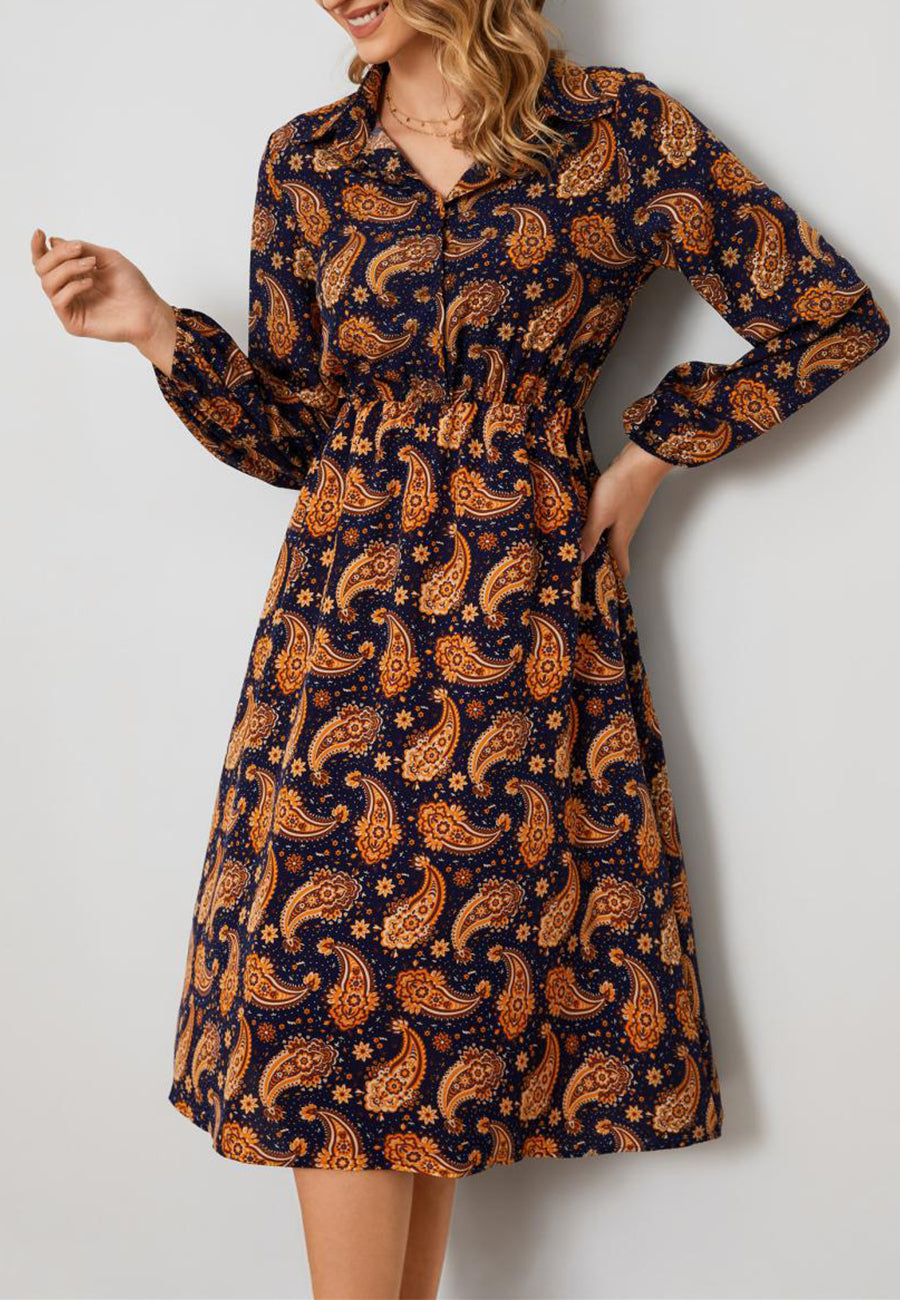 Paisley Print Button Front Dress