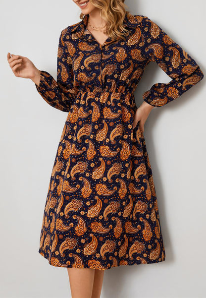 Vestido con botones en la parte delantera y estampado de cachemira