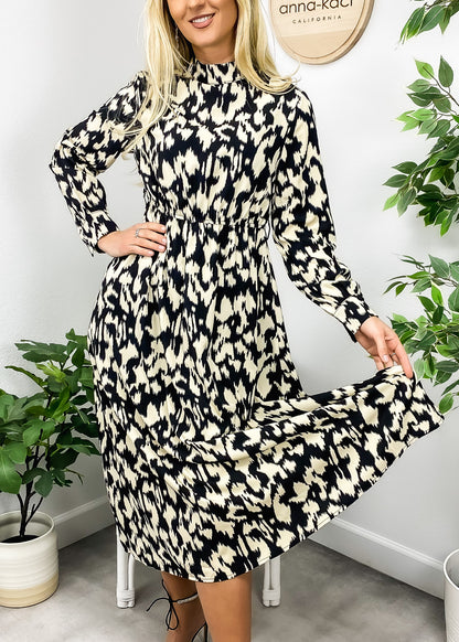 Abstract Print Long Sleeve Dress
