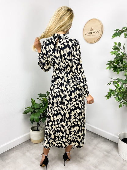 Abstract Print Long Sleeve Dress