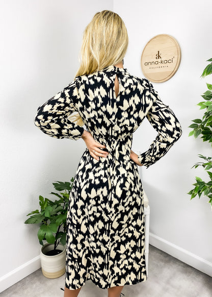 Abstract Print Long Sleeve Dress