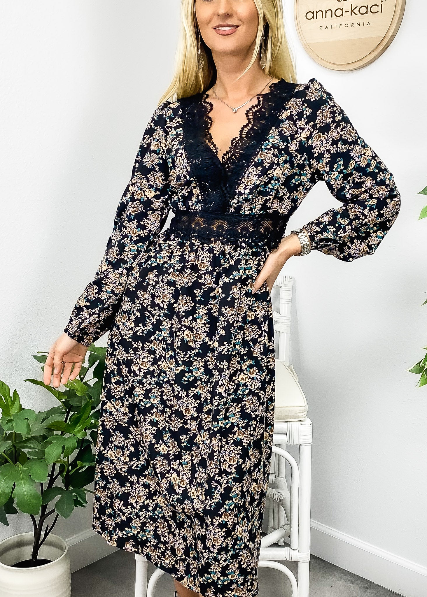 Lace Trim Vintage Floral Dress