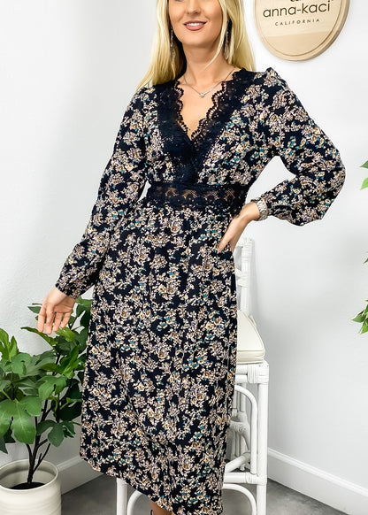 Lace Trim Vintage Floral Dress