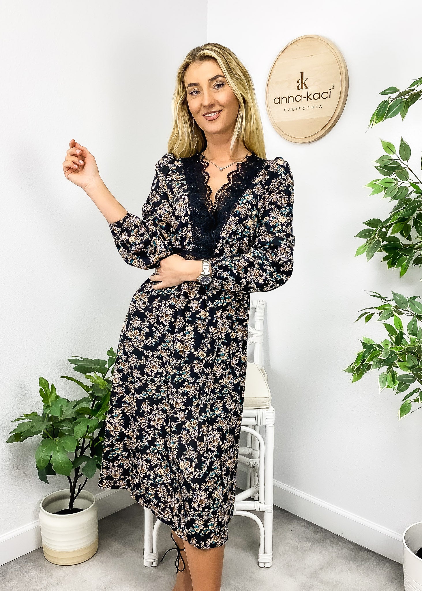 Lace Trim Vintage Floral Dress
