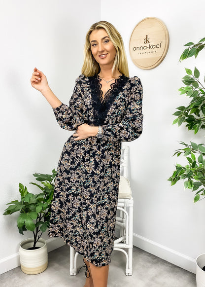 Lace Trim Vintage Floral Dress