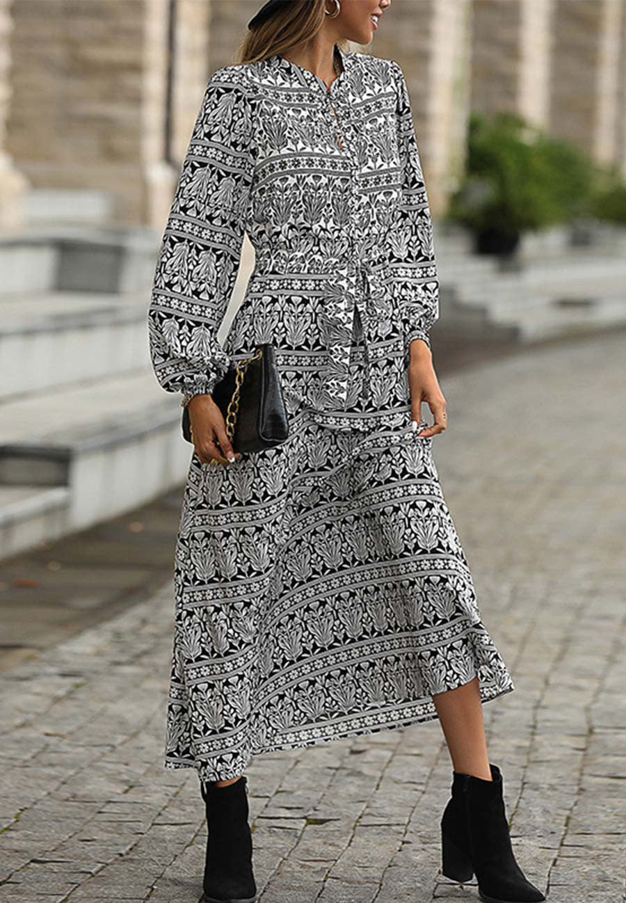 Vestido floral geométrico con abertura en la parte delantera