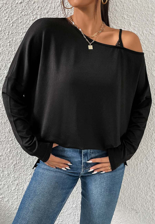 One Shoulder Side Slit Sweater