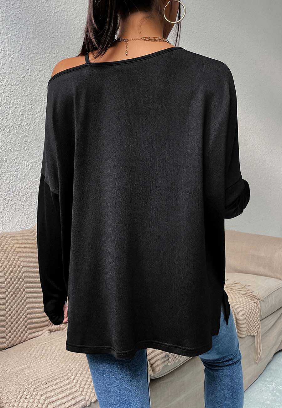 One Shoulder Side Slit Sweater