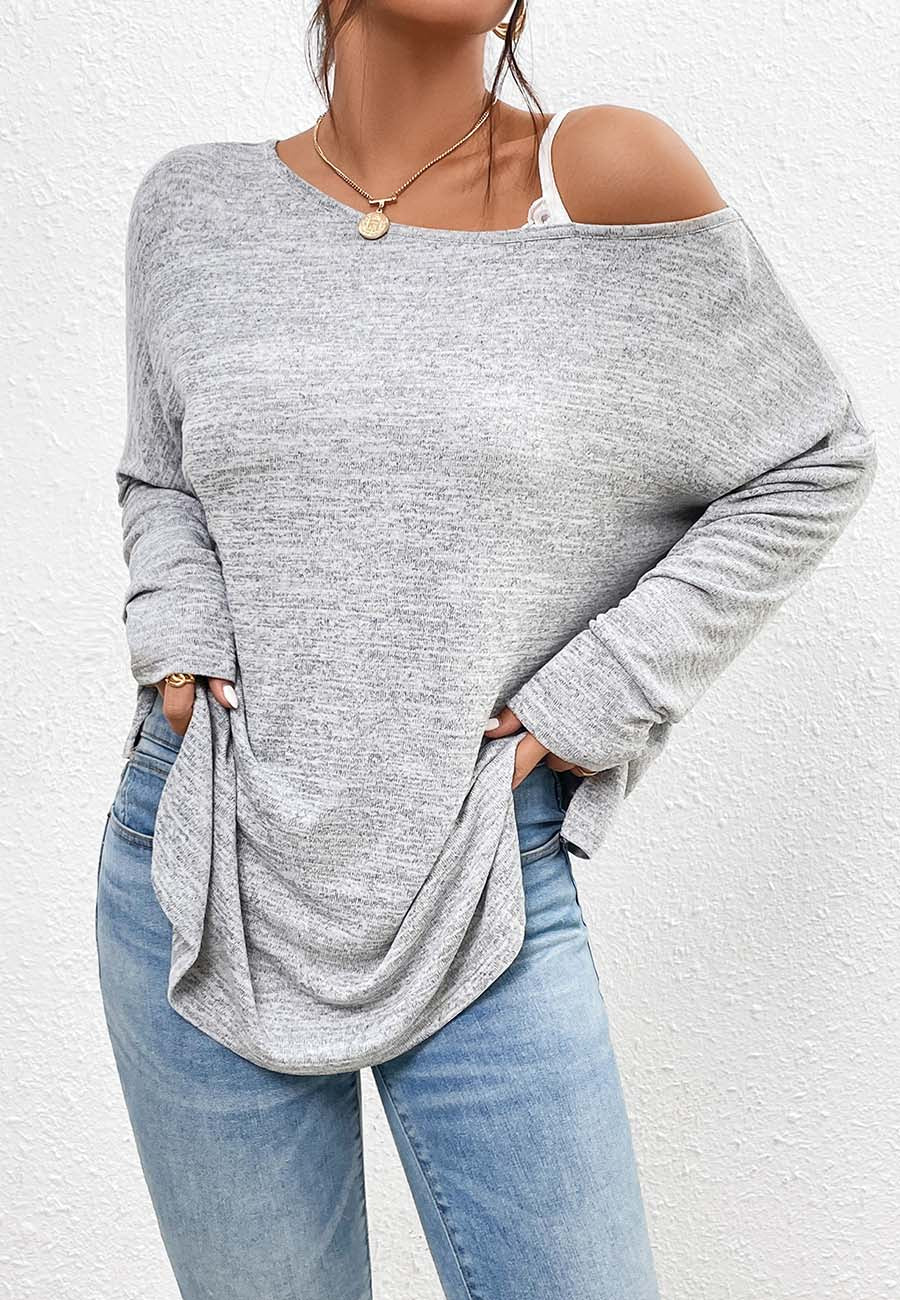 One Shoulder Side Slit Sweater