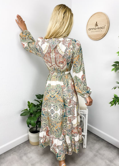 Multicolor Paisley Print Wrap Dress