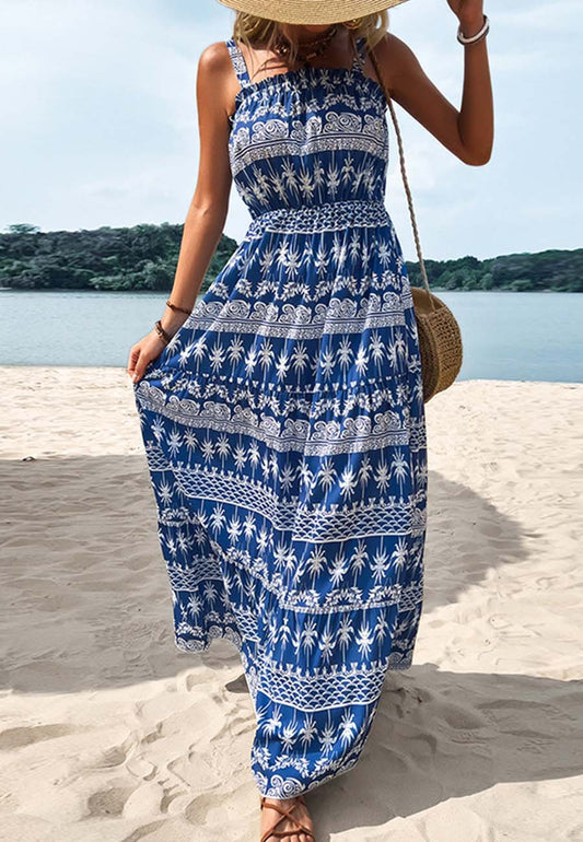 Straight Neck Tropical Print Dress