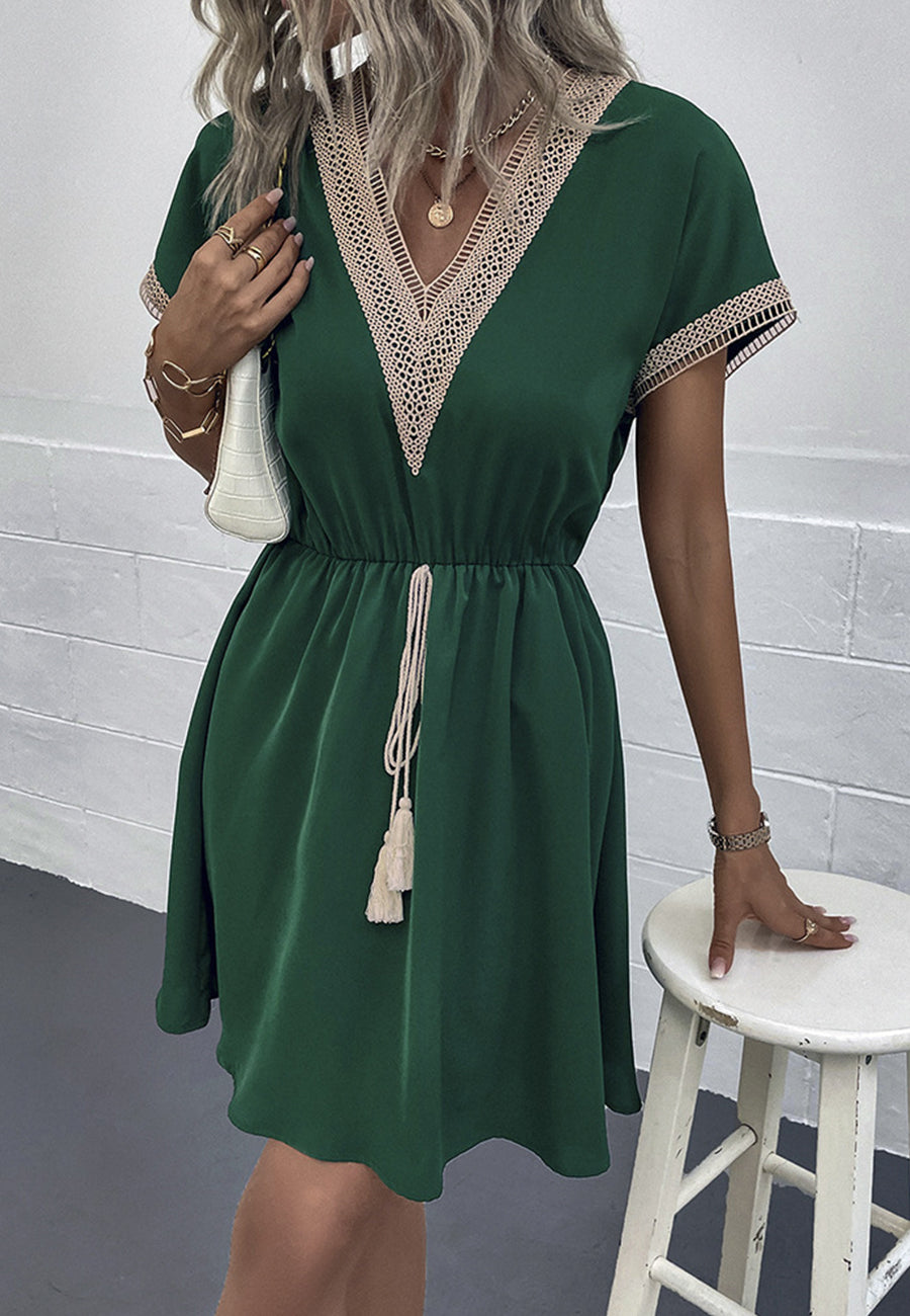 Vestido bohemio con escote en V y crochet
