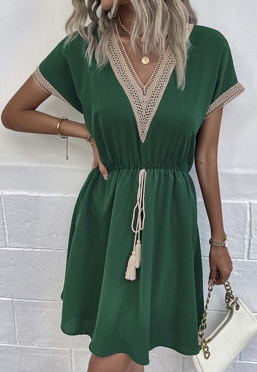 Vestido bohemio con escote en V y crochet