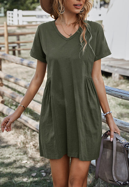 V Neck Ruched Detail Dress