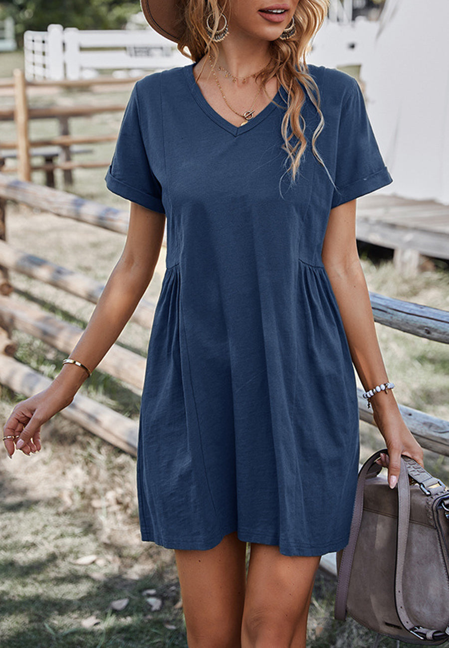 V Neck Ruched Detail Dress