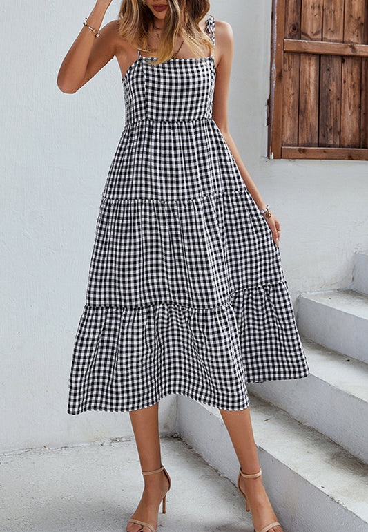 Tie Shoulder Straight Neck Dress