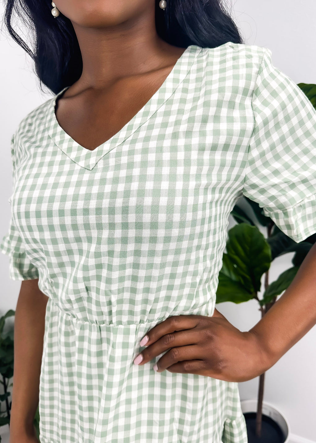 Vestido de manga corta con estampado de cuadros vichy