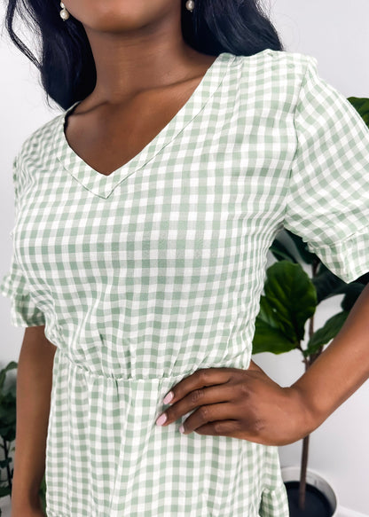 Gingham Print Short Sleeve Dress