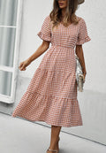 Vestido de manga corta con estampado de cuadros vichy
