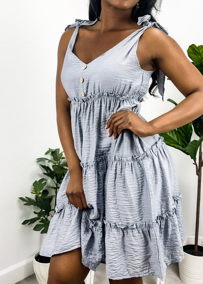 V Neck Tie Shoulder Tiered Dress