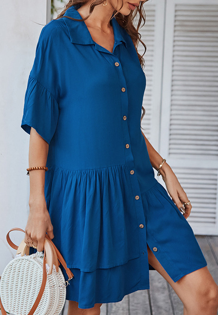 Vestido asimétrico con volantes y botones